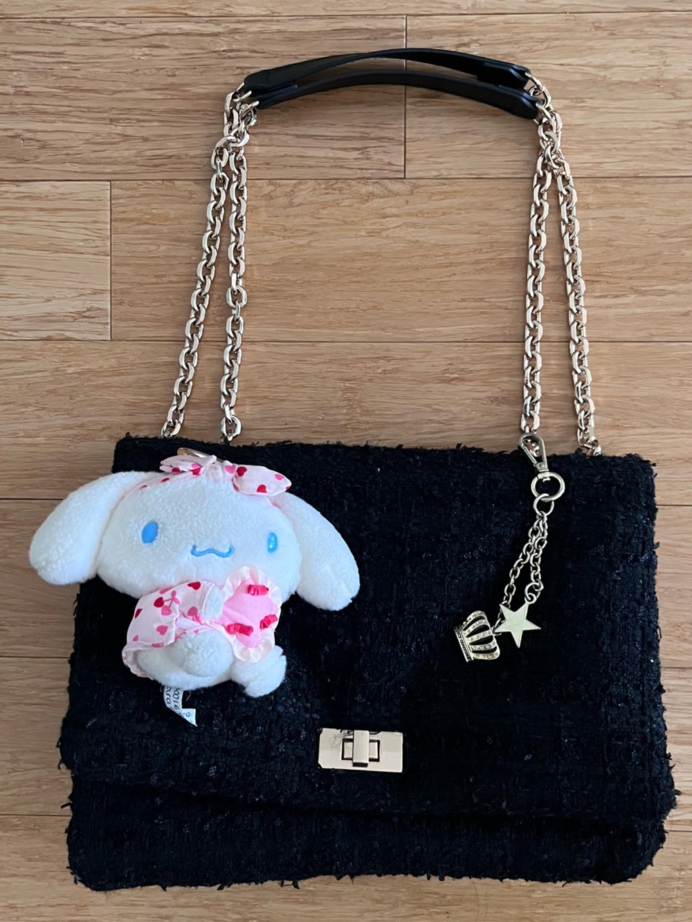 Black Tweed Gold Chain Adjustable Strap Crossbody